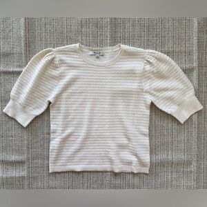 NWOT Madewell Ivory Merino Wool-Silk Blend Puff-Sleeve Sweater Tee Size XXS